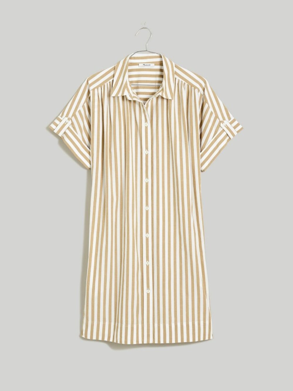 Madewell Collared Button-Front Mini Shirtdress Stripe L 100% Cotton